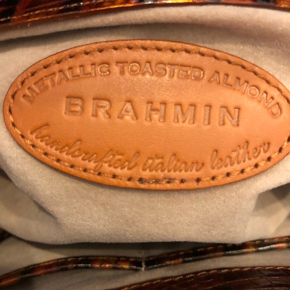 Brahmin Metallic Toasted Almond Crocodile Embossed Leather Shoulder Bag. - Picture 11 of 15